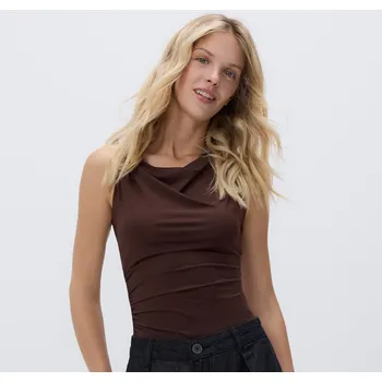 Dámské tričko Reserved - Body s dekorativním detailem - tmavě hnědá - 381IK-89X - 381IK-89X-XS