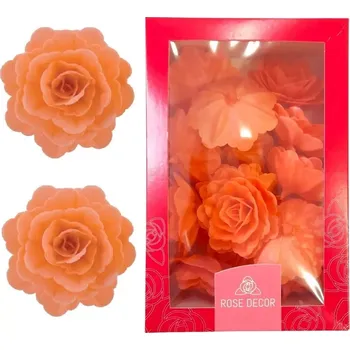 Jedlá dekorace na dort Dekorace oplatková - Růže velká 55 mm, oranžová, 15 ks