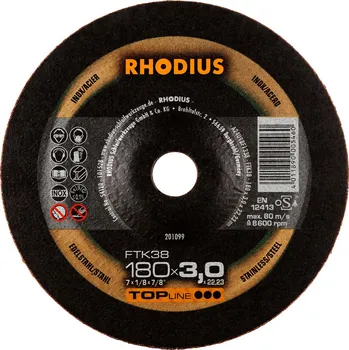 Řezný kotouč Rhodius 201099 | Řezný kotouč 180 x 3,0 x 22,23 mm, FTK38 vypouklý