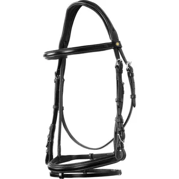 Kožená uzdečka Equestro s bílým prošíváním Černá FULL