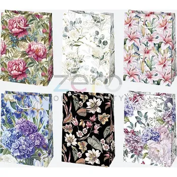 Dárková taška Taška papírová dárková 23x32x11 cm (lak) - akvarelové květy (mix 2)