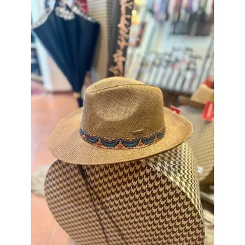 Klobouk Letní klobouk Hnědý s květinovou stuhou - M (57 cm)