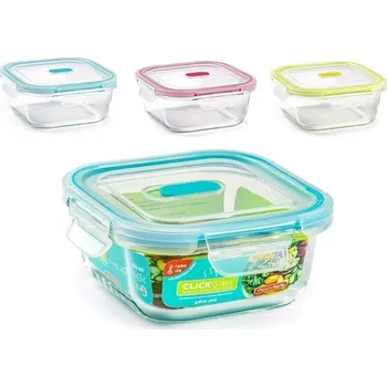 Dóza na potraviny PLASTIC FORTE Skleněná dóza s plastovým víčkem 520 ml, 14 x 14 x v.6,5 cm, barvy mix