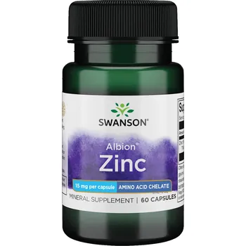 Zdraví Swanson Zinc Chelated, Zinek bisglycinát, 15 mg, 60 kapslí