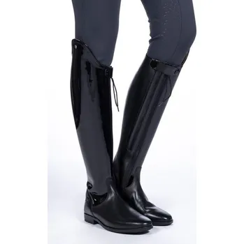 Jezdecká obuv Kožené vysoké jezdecké boty HKM Lynette standart/extra široké Černá 37