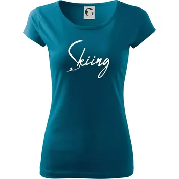 Dámské tričko Skiing nápis lyžař - Dámské triko Pure - M ( Petrolejová )