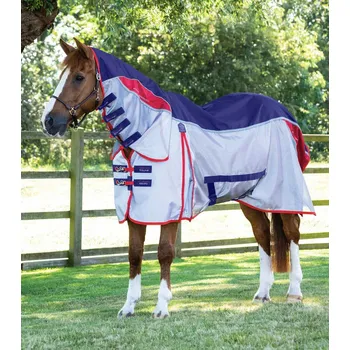 Deka pro koně Síťová/ nepromokavá deka proti hmyzu s krčním dílem Premier Equine Buster Stay-Dry 5" (110cm) Vínová