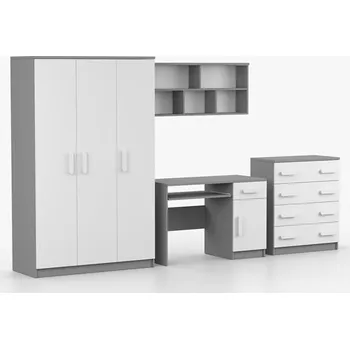 Obývací stěna Dětský pokoj SMYK II./ARIELA v šedé kombinací s bílou, sestava I, barevné úchytky