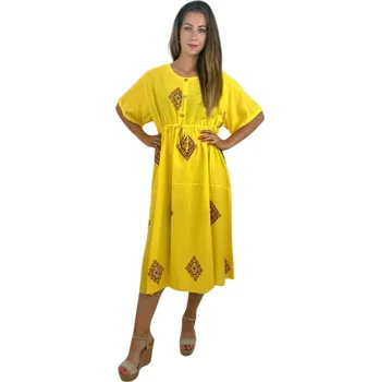 Dámské šaty NOVINKA - Šaty s rukávky a zlatou výšivkou - žluté