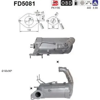 Filtr pevných částic Filtr sazových částic, výfukový systém AS FD5081
