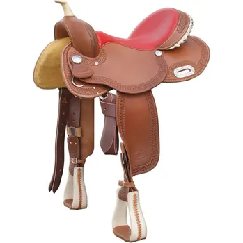 Jezdecké sedlo Westernové sedlo POOL'S Barrel Colored Rawhide 5020 Red Tmavě hnědá 15,5" SEMI QUARTER