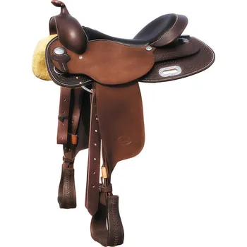 Jezdecké sedlo Westernové sedlo POOL'S Team Penning Rough-Out 1020 koňak 17" SEMI QUARTER
