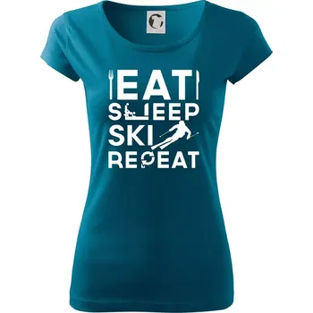 Dámské oblečení Eat sleep ski repeat - Dámské triko Pure - S ( Petrolejová )