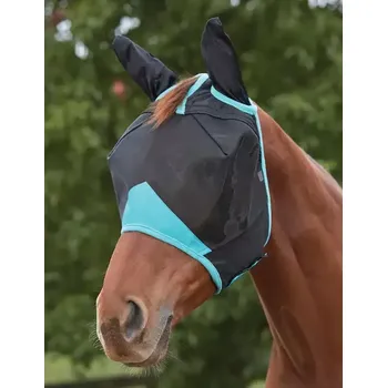 Koňská maska proti hmyzu Maska proti hmyzu WEATHERBEETA ComFiTec Deluxe Fine 60%+ UV šedá/tyrkysová SHETLAND