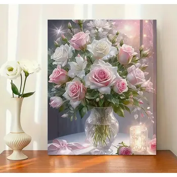 Malování podle čísel, Růže ve skleněné váze, 40x50 cm