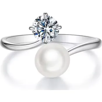 Prsten GRACE Silver Jewellery Stříbrný perlový prsten MOISSANITE + CERTIFIKÁT P-MSR083 nastavitelná Stříbrná certifikát GRA, hadřík na čištění stříbra, dárková krabička