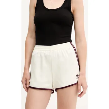 Dámské kraťasy Kraťasy adidas Originals 3-Stripes dámské, béžová barva, s aplikací, high waist, KA7739 01X, vel. XXS