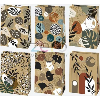 Dárková taška Taška papírová dárková 23x32x11 cm (eko) - přírodní se vzory (mix 3)