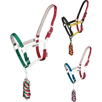 Stájová ohlávka EQUESTRO Flaggy modrá/bílá/červená PONY