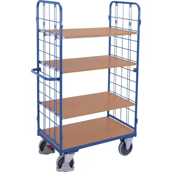 Plošinový vozík Vysoký vozík se třemi policemi VARIOFIT VF 800216, boční mřížované stěny, nosnost 500 kg