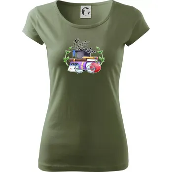 Dámské tričko Best teacher ever - Dámské triko Pure - S ( Khaki )