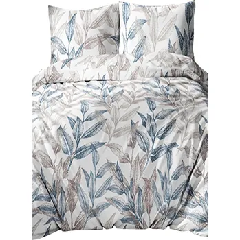 Povlečení Bavlněné saténové povlečení 140x200+70x90 - Listy modré 5082B