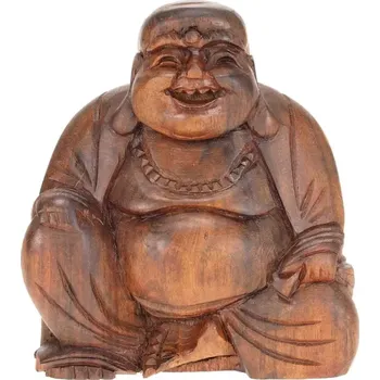 Soška Hotei Happy buddha dřevo 9 cm sedící