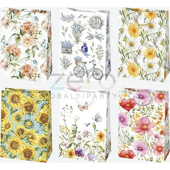 Dárková taška Taška papírová dárková 23x32x11 cm (lak) - grafické květy (mix)