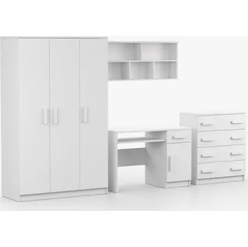 Obývací stěna Dětský pokoj SMYK I./ARIELA v bílé matné barvě, sestava N, barevné úchytky