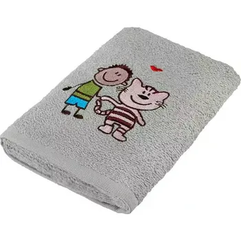 Dětský Froté ručník - kluk s kočkou - tmavě šedá - 30x50