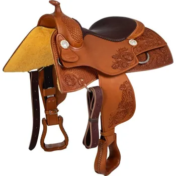Jezdecké sedlo Westernové sedlo POOL'S Reiner Classic Flower Hnědá 17" QUARTER