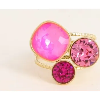 Prsten B&E Bijoux Zlatý dámský prsten s broušenými Swarovski krystaly růžové kombinace barev