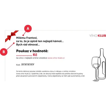 Dárková visačka ..Dárkový poukaz na nákup ve Víno-klubu - v hodnotě 3000 Kč