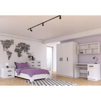 Obývací stěna Dětský pokoj SMYK I./ARIELA v bílé matné barvě, sestava B, barevné úchytky