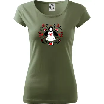 Dámské tričko Folklor - Andělíček - Dámské triko Pure - XS ( Khaki )