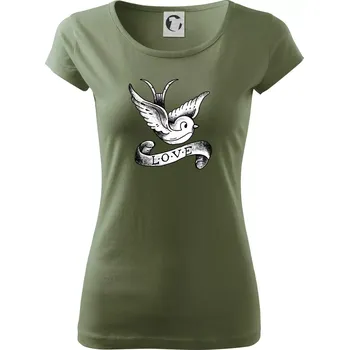 Dámské tričko Love holubice - kreslená - Dámské triko Pure - XS ( Khaki )