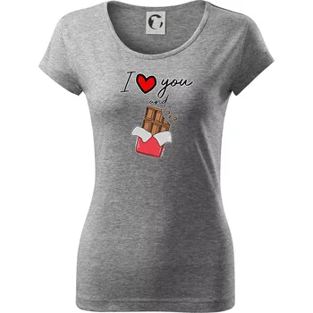 Dámské tričko I love you and chocolate - Dámské triko Pure - XS ( Tmavě šedý melír )