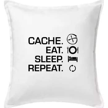 Polštář Eat sleep repeat Cache - Polštář 50x50 - 50x50 - Včetně výplně ( Bílá )