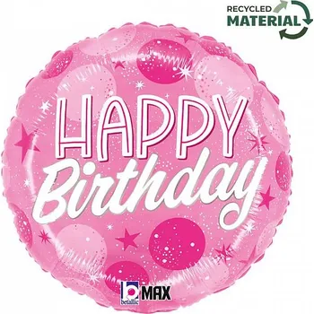 Balónek Foliový balonek kulatý Happy Birthday růžový 46 cm
