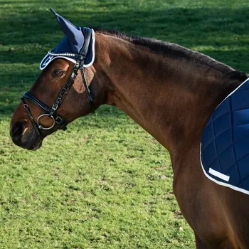 Koňská maska proti hmyzu Čabraka EQUESTRO GP Logo Navy/bílá FULL