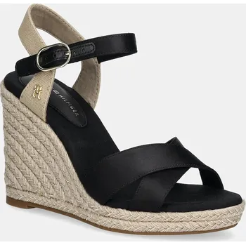 Dámské sandále Sandály Tommy Hilfiger SATIN HIGH WEDGE ESPADRILLE FW0FW08602 černá 99X, EUR 40