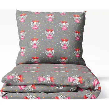 Povlečení Dětské bavlněné povlečení Víly na šedé 140x200+70x90