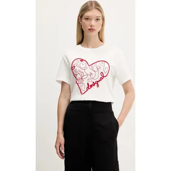 Dámské tričko Bavlněné tričko Desigual ROMA dámské, bílá barva, 25WWTK50 00X, vel. M