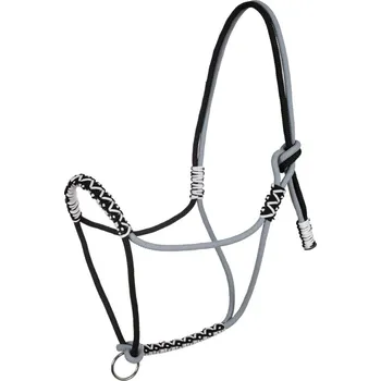 Provazová ohlávka POOL'S s opletem černá/šedá/bílá