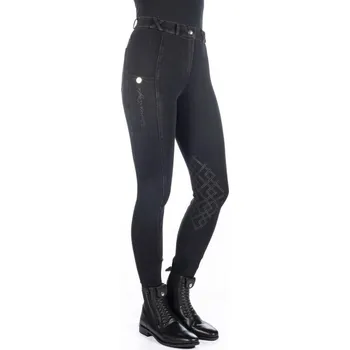 Jezdecké kalhoty Dámské rajtky HKM Harbour Island Denim kneegrip Černá 40