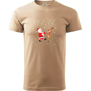 Pánské tričko Tancující Santa a sob - Klasické pánské triko vyšší gramáže - M ( Písková )