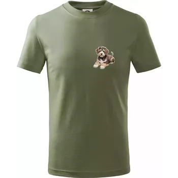 Chlapecké oblečení Lagotto romagnolo ležicí vyšívaný na prsu - Tričko dětské bavlněné - 98 cm / 2 roky ( Khaki )