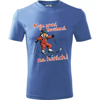Moje první dovolená na horách hnědá liška - Tričko dětské bavlněné - 98 cm / 2 roky ( Azurově modrá )