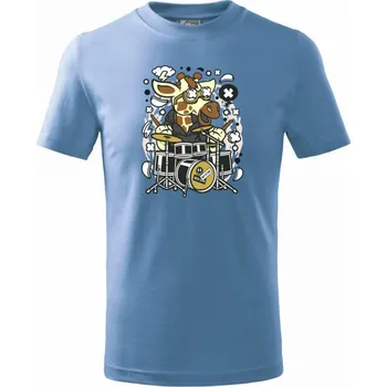 Chlapecké tričko Žirafa bubeník - Tričko dětské bavlněné - 98 cm / 2 roky ( Azurově modrá )