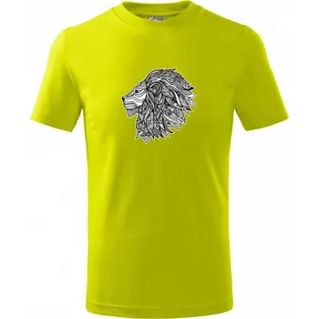 Hlava lva - mandala - Tričko dětské bavlněné - 98 cm / 2 roky ( Limetková )